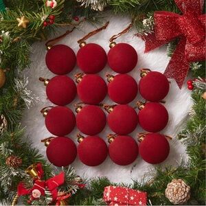 NEW Brightown Elegant Red Velvet Holiday Set of 15 Ornaments/Balls with Hangers